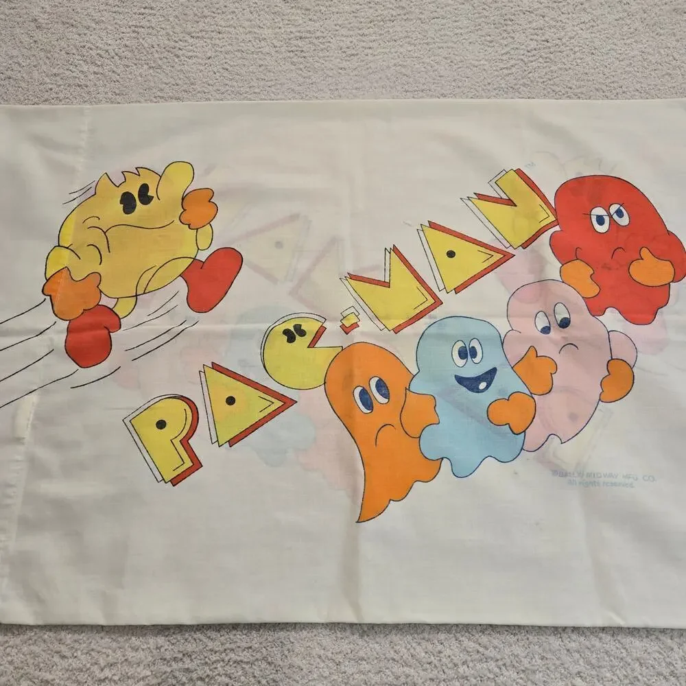 Vintage Pac-Man Single Standard Pillowcase Bally Midway Dan River Made in USA